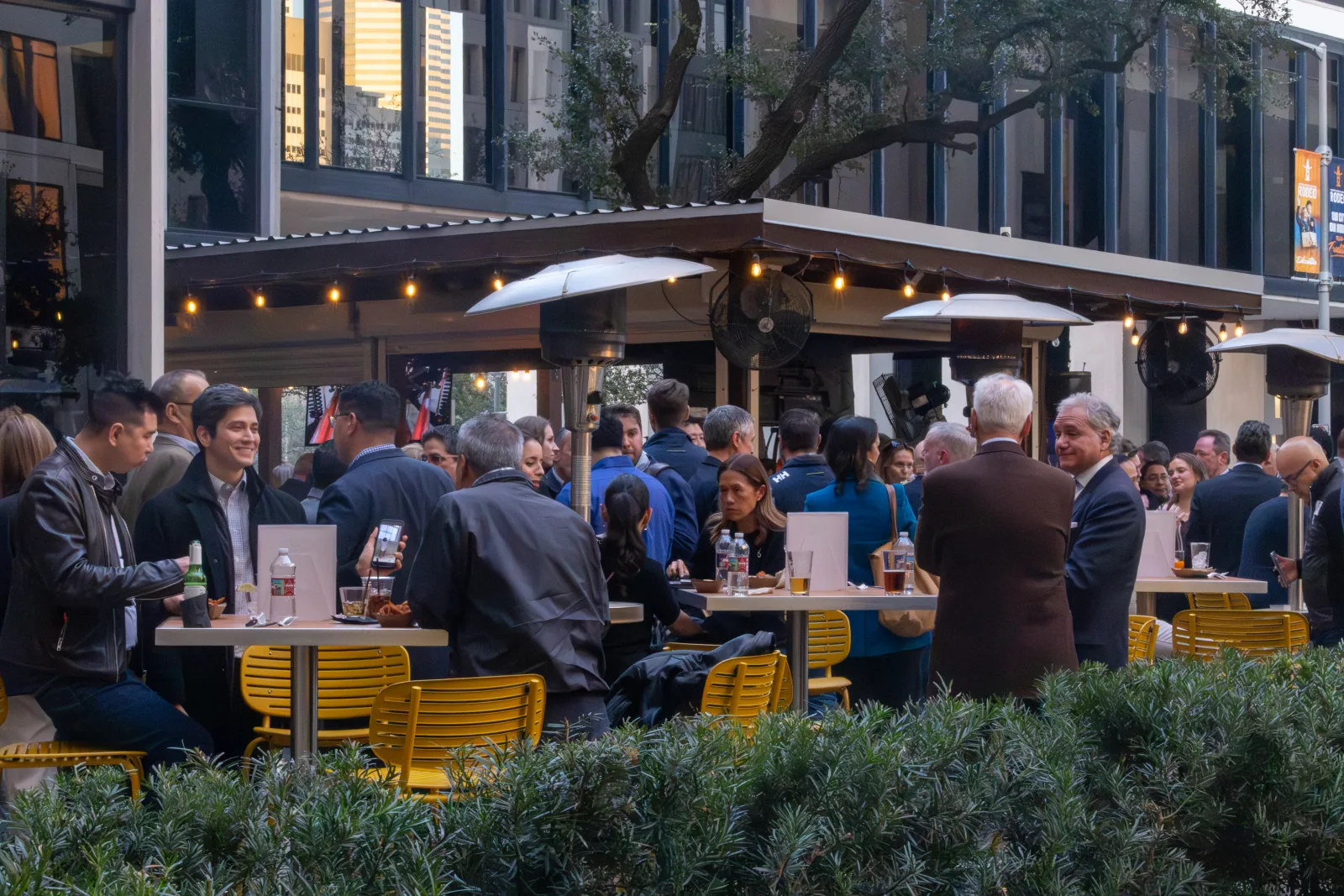 The downtown Houston patio at capacity during an NPECA networking reception