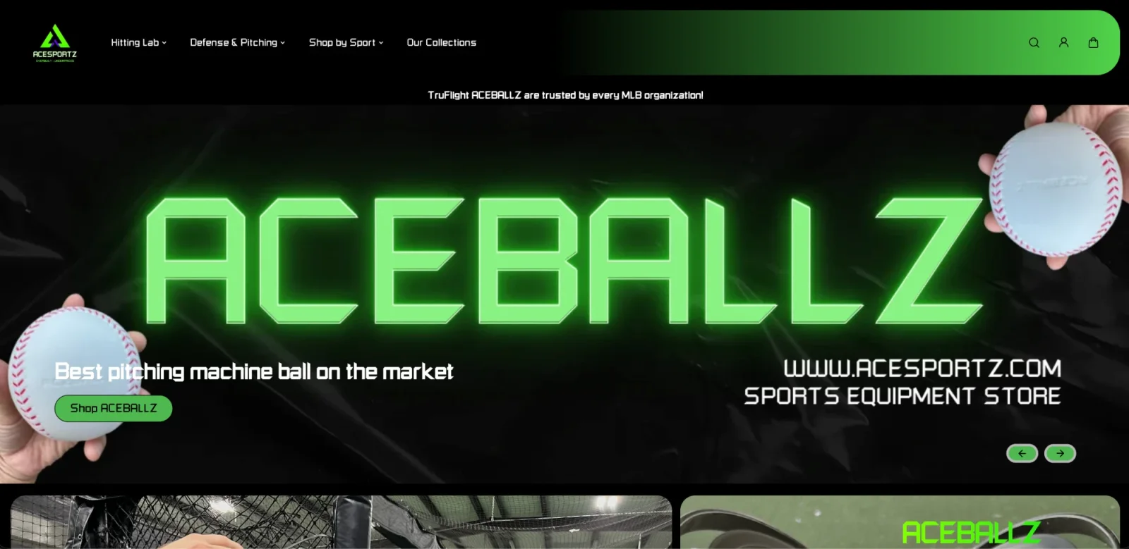 AceSportz sports equipment storefront homepage